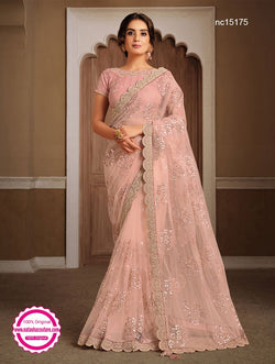 Pink Net Designer Saree - Sarees Online ...